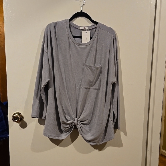 Gray Relaxed Tie Front Long Sleeve Top - Picture 1 of 6